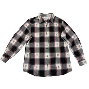 Vtg CASEY MAX Cottage 90s Ditsy Button Up Shirt Cotton S Plaid Floral Tyrolean